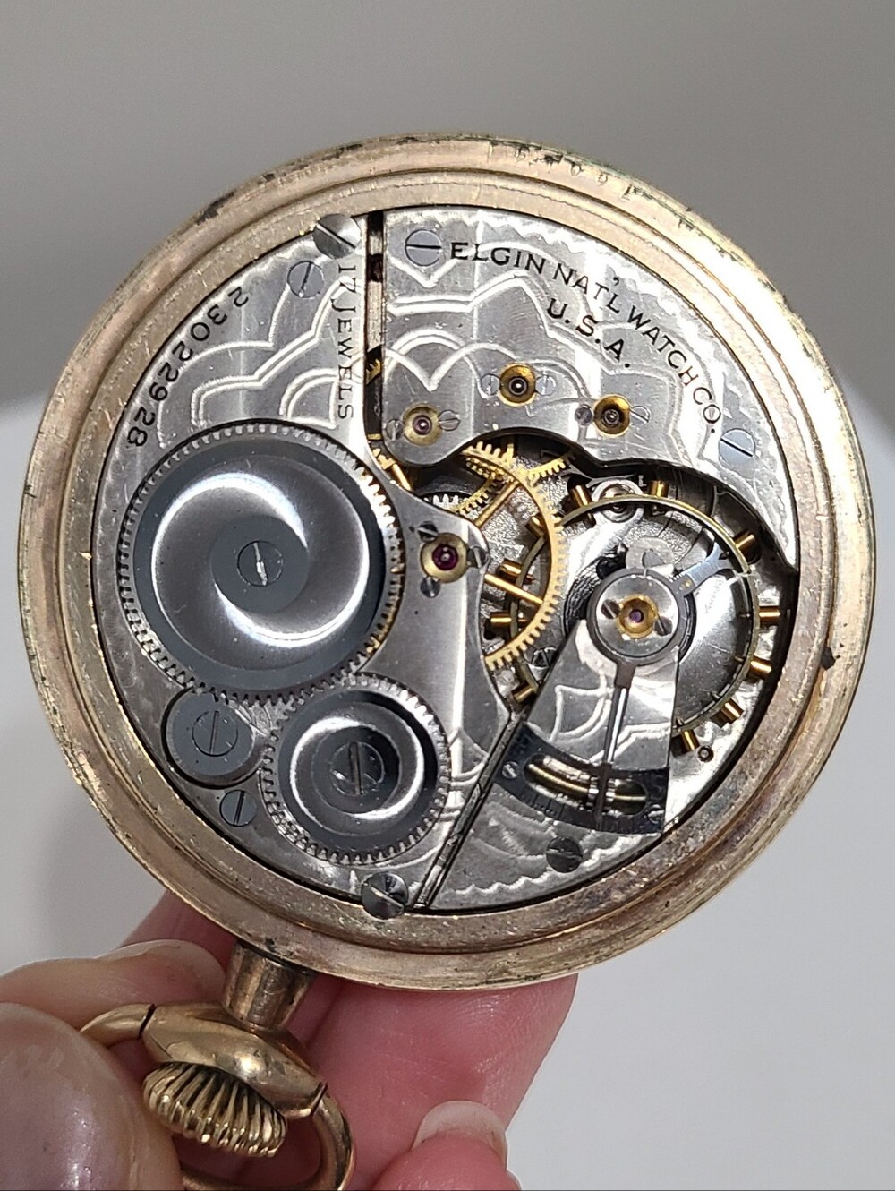 Antique Elgin 1920s Grade 387 Gold Filled Engraved Grandpa Core Pocket Watch - Picture 11 of 12
